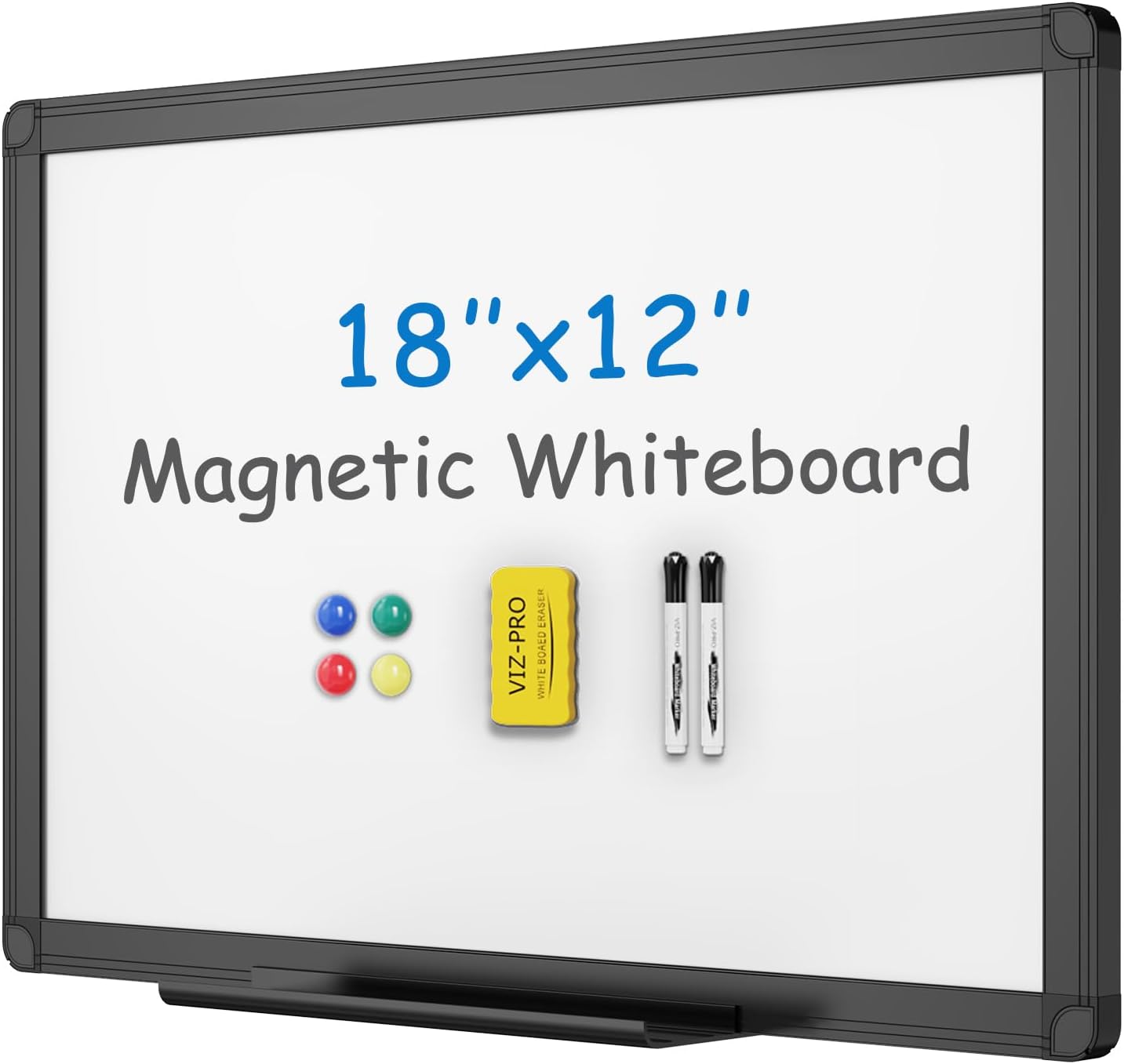 VIZ-PRO Magnetic Dry Erase White Board, 36 X 24 Inches, Black Aluminium Frame