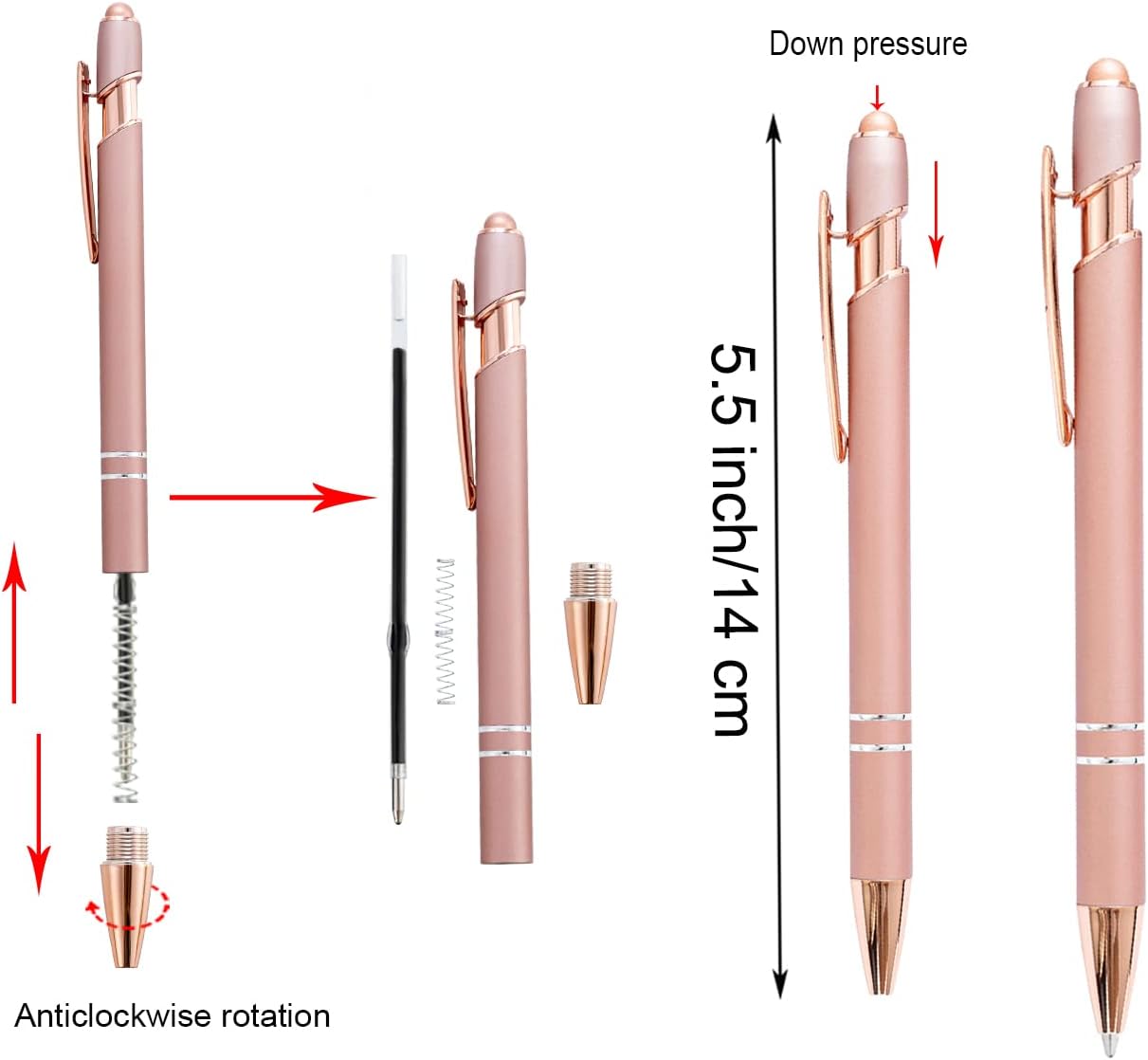 PASISIBICK 3.86 in Blue Ink Refills for Ballpoint Pen with Stylus Tip, Soft Touch Click Pen, 2 in 1 Metal Pens, Medium Point(Pack of 40)