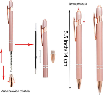 PASISIBICK 3.86 in Blue Ink Refills for Ballpoint Pen with Stylus Tip, Soft Touch Click Pen, 2 in 1 Metal Pens, Medium Point(Pack of 40)