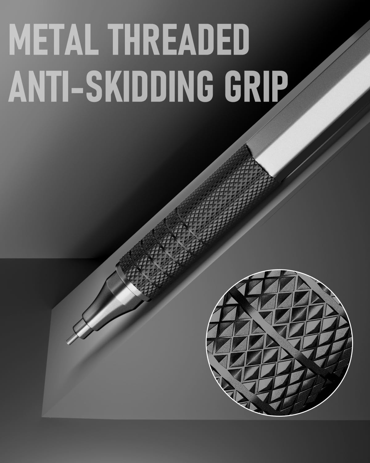 Four Candies Mechanical Graphite Pencil Set, 3pcs Black Metal Pencils with Anti-Skid Grip, Ideal for Artists, Professionals, Teachers and Students