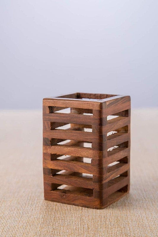 IBLAY Handmade Wooden Pen Stand Desk Pen Holder Solid Wood Desk Pen Organizer, Wooden Pencil Holder, Fountain Pen Holder, 4x3x3 Inches