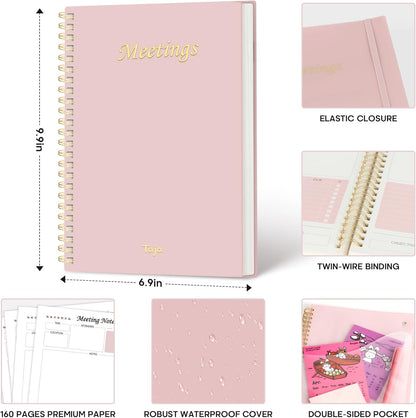 Taja Meeting Notebook for Work Organization - Work Planner Notebook with Action Items, Agenda Planner for Note Taking, 160 Pages (6.9" X 9.9") Project Organizer for Men & Women - Blue