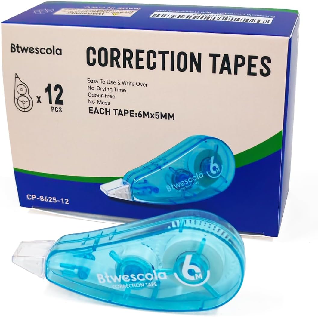 Correction Tape, Easy to Use Applicator for Instant Corrections, 19.7 Feet 6-Count Pack Correction Tape for School, Office, Crafting (6pcs/Set)