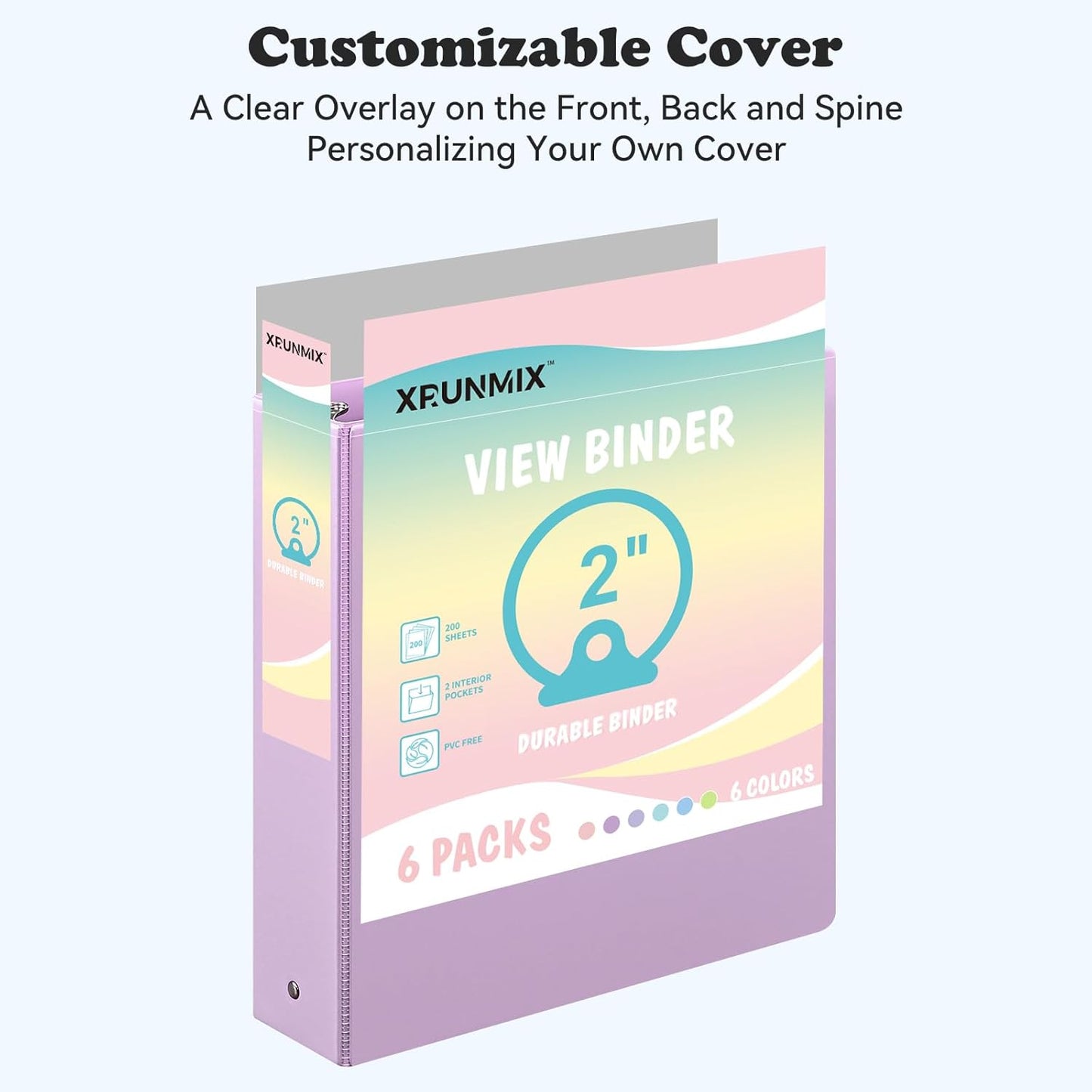 1-inch 3-Ring Binder with Pockets, Basic Binders 1'' Pastel Color Binders, Holds Letter Size 8.5'' x 11'',200 Sheet Capacity, Bundle 6 Pack for Back to School (1-Inch)