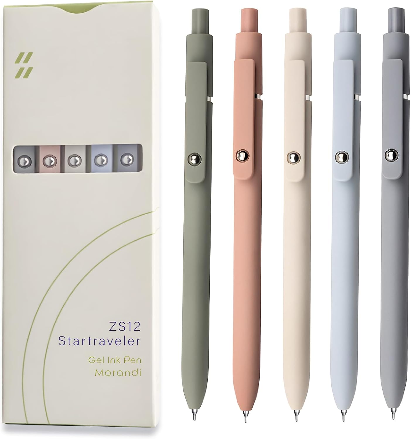 UIXJODO Gel Pens, 5 Pcs 0.5mm Black Ink Pens Fine Point Smooth Writing Pens with Silicone Grip, High-End Series Metal Clip Retractable Pens for Journaling Note Taking (Vintage)