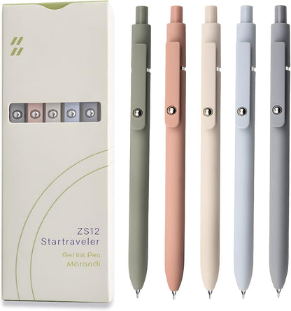 UIXJODO Gel Pens, 5 Pcs 0.5mm Black Ink Pens Fine Point Smooth Writing Pens with Silicone Grip, High-End Series Metal Clip Retractable Pens for Journaling Note Taking (Vintage)