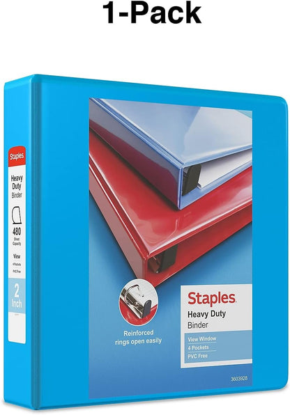 Staples Heavy-Duty 2-Inch D-Ring View Binder, Reinforced Spine, Holds Up to 450 Sheets, Gray, for Office & School