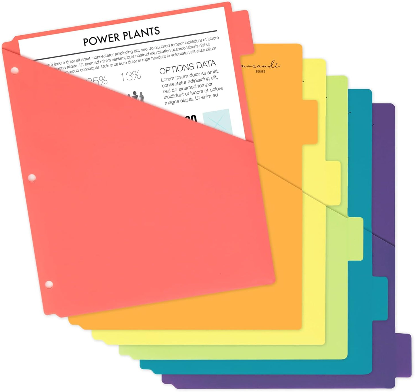 H4D 6-Tab Dividers for 3 Ring Binder, Plastic Dividers with Two Pockets, Letter Size, Pastel Colors, 1 Set