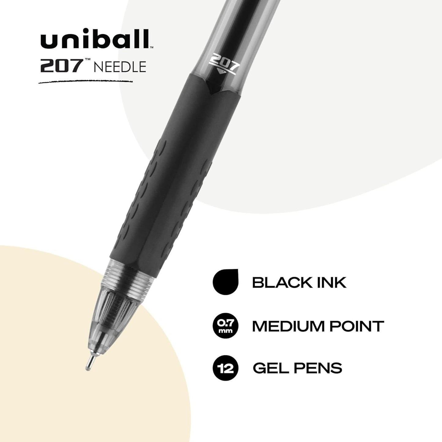 uniball 207 Plus+ Retractable Gel Pens, Medium Point (0.7mm), Black, 4 Pack