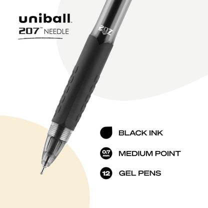 uniball 207 Plus+ Retractable Gel Pens, Medium Point (0.7mm), Black, 4 Pack