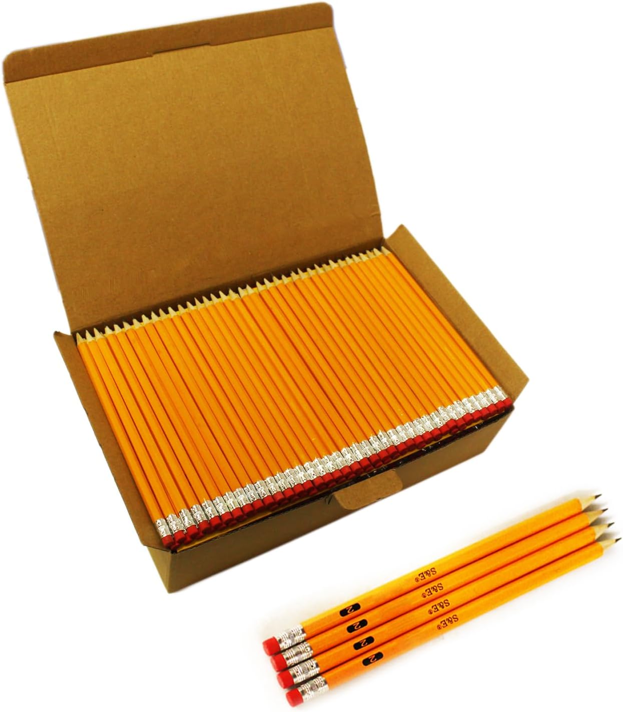 S & E TEACHER'S EDITION 432Pcs Pencils & Erasers Tops Set, 288 Pcs Pre-sharpened pencils No. 2, with 144Pcs Eraser Caps, #2 HB pencil sharpened, Back to school, 432Pcs/box.