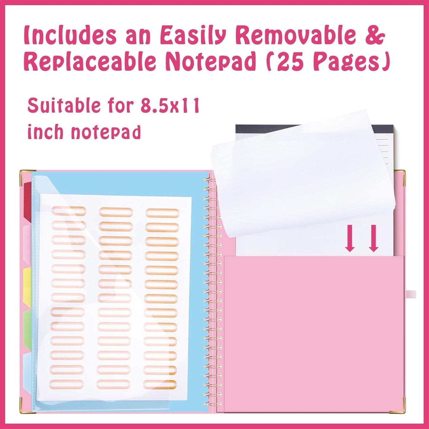 HAUTOCO Clipboard Folio with Refillable Notepad for Letter Size (11" x 8.5"), 5 Dividers with 10 Pockets, Elastic Pen Holder and File Folder Labels, Spiral Nurse Clipboard Artboard(Green)