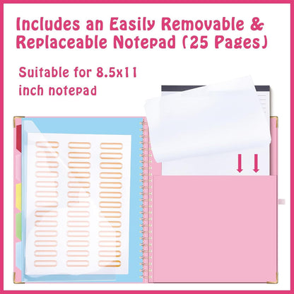 HAUTOCO Clipboard Folio with Refillable Notepad for Letter Size (11" x 8.5"), 5 Dividers with 10 Pockets, Elastic Pen Holder and File Folder Labels, Spiral Nurse Clipboard Artboard(Green)