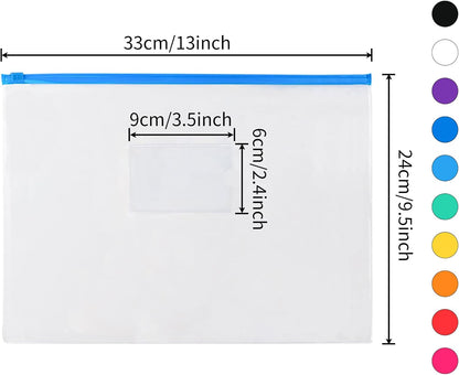 EOOUT 36pcs Plastic Envelopes Poly Zip Envelope Clear Zipper Pouches File Folders, A4, Letter Size, 11 Colors, for School and Office Supplies