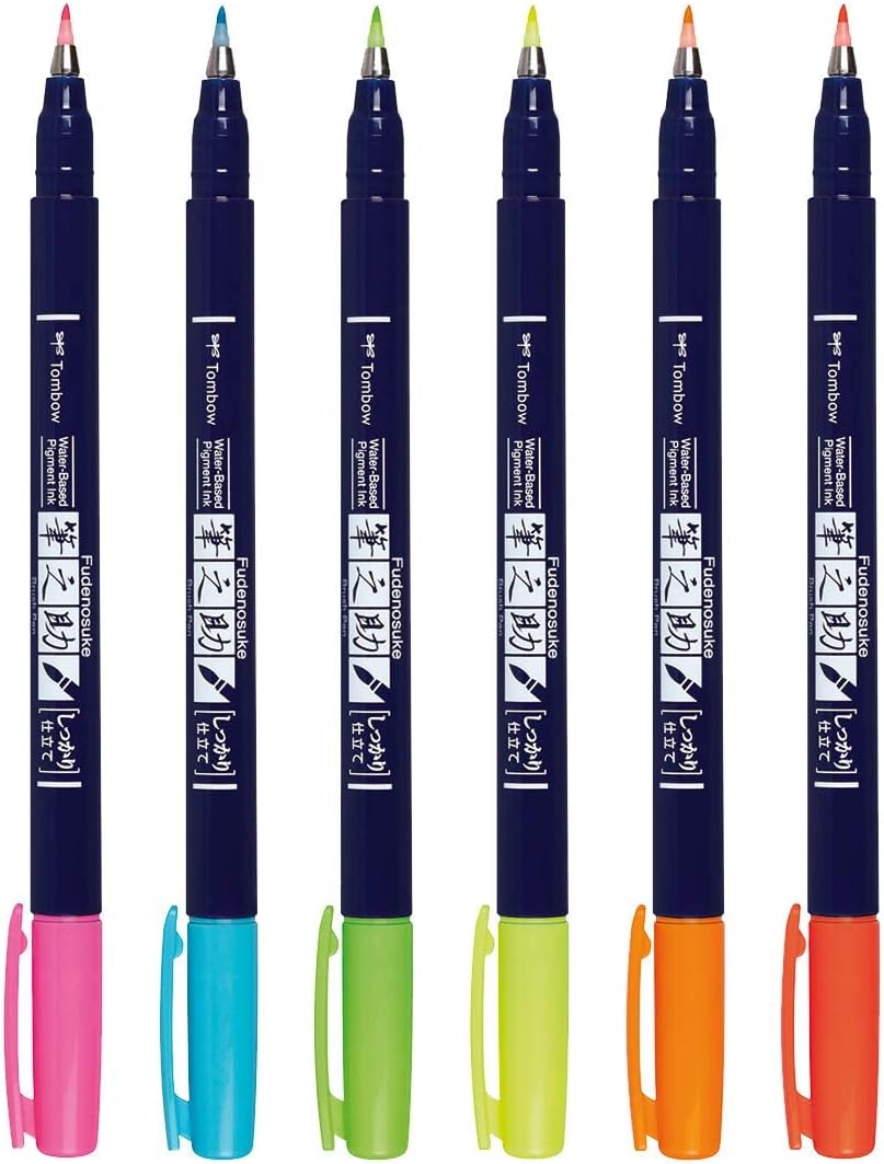Tombow 62038 Fudenosuke Brush Pen, 2-Pack. Soft and Hard Tip Fudenosuke Brush Pens for Calligraphy and Art Drawings