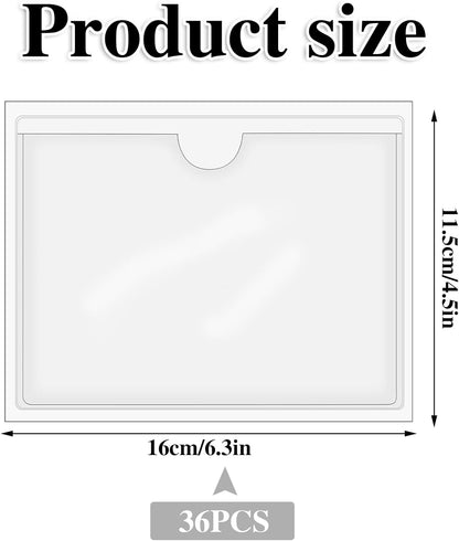 36 Pack 3" x 5" Index Card Holder Adhesive Plastic Label Holders Clear Tote Bag Labels Stickers for Organizing Storage Bins Library Card Shelves