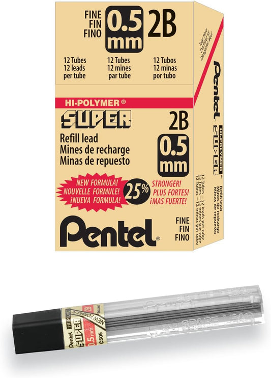 Pentel Super Hi-Polymer Lead Refill, 0.5mm, Fine, H, 144 Pieces of Lead (C505-H)