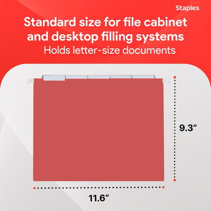 Staples Hanging File Folders, Letter Size, Blue, 5‑Tab, 1/5‑Cut Tabs, Includes Tabs & Inserts – 25/Pack