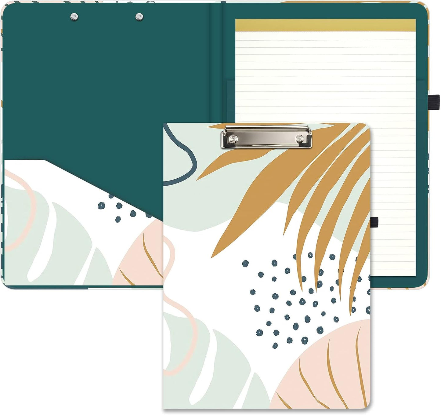 Hongri Clipboard Folio with Refillable Lined Notepad and Interior Storage Pocket for Students, Classroom, Office, Women, Man, Cute Custom Pattern, Size 12.8 x 9.2 in, Classic Flower