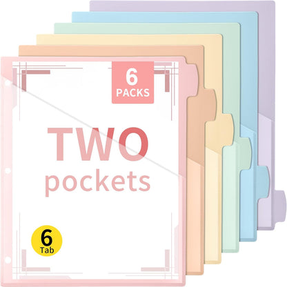 Epakh 12 Pcs Binder Dividers for 3 Rings Binders Index Dividers with Two Clear Pockets Plastics Sheets Protectors with Tab Labels for School Office Organization (Morandi)
