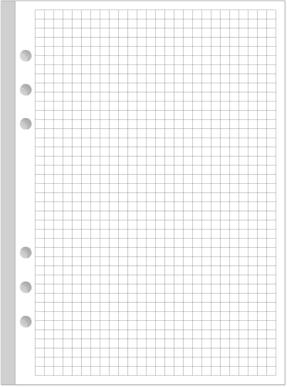 A5 Grid Refill Paper, 6-Hole Graph Paper, 100Sheets / 200Pages Loose-Leaf Grid Paper, 100gsm White Paper, 5.8" x 8.3 "