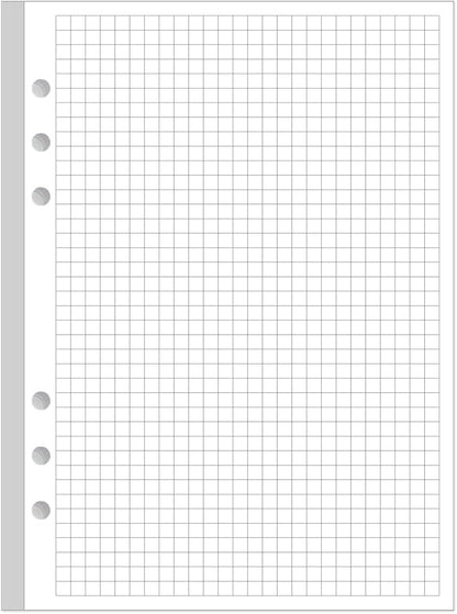 A5 Grid Refill Paper, 6-Hole Graph Paper, 100Sheets / 200Pages Loose-Leaf Grid Paper, 100gsm White Paper, 5.8" x 8.3 "