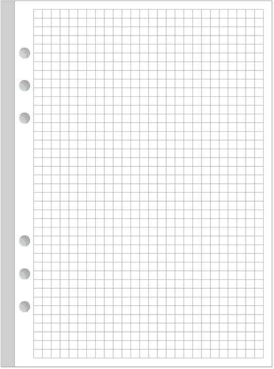 A5 Grid Refill Paper, 6-Hole Graph Paper, 100Sheets / 200Pages Loose-Leaf Grid Paper, 100gsm White Paper, 5.8" x 8.3 "