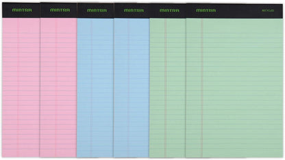 Mintra Office Colorful Legal Pads - Includes 2 Blue, 2 Pink, and, 2 Green Writing Pads, Micro Perforated Lined Sheets, Ideal for Professional & Personal Use, 5"x8" Narrow Ruled, 6 pack Basic Pastel