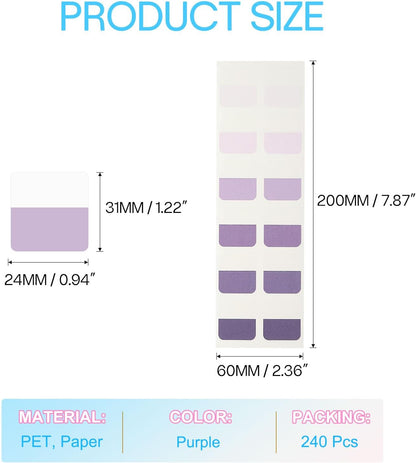 PATIKIL Clear Index Sticky Tabs, 240 Pcs Large Transparent Sticky Notes Bookmarks Planner Stickers Page Tabs for Office Notebooks File Folder Ledger Book, Gradient Purple