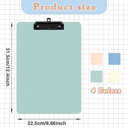 Clipboards 4 Pack Plastic Clipboards Letter Size, Durable Clipboard with Low Profile Metal Clip for Classroom Office Teachers Students Nurses
