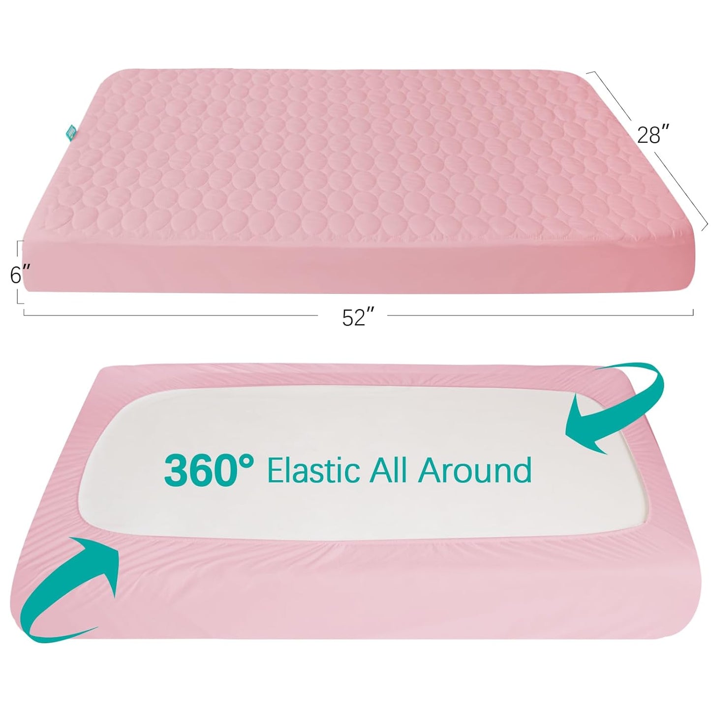 Crib Mattress Protector Sheets Waterproof 2 Pack, Quilted Crib Mattress Pad Cover Fitted Fits for Toddler Bed Mattress, White, 52” x 28”