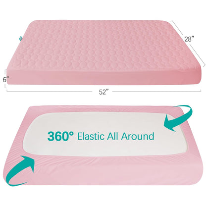 Crib Mattress Protector Sheets Waterproof 2 Pack, Quilted Crib Mattress Pad Cover Fitted Fits for Toddler Bed Mattress, White, 52” x 28”