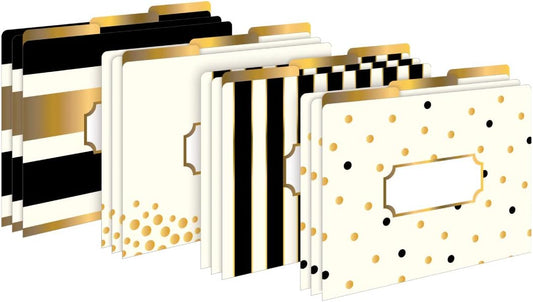 Barker Creek File Folders - Set of 12 Gold Letter Size Folders, 14pt Stock, Multi-Design Set, 1/3 Cut Tabs, Reversible, Home, School and Office Supplies (2001)