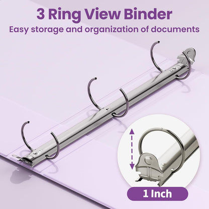 SUNEE 3 Ring Binder 3 Inch 2 Pack, Clear View Binder Three Ring PVC-Free (Fit 8.5x11 Inches) for School or Office Supplies, Pink