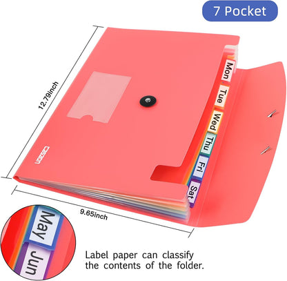 7 Pocket Accordian File Folders, Expanding File Folder A4 Letter Size Paper Portable Document Organizer-Black