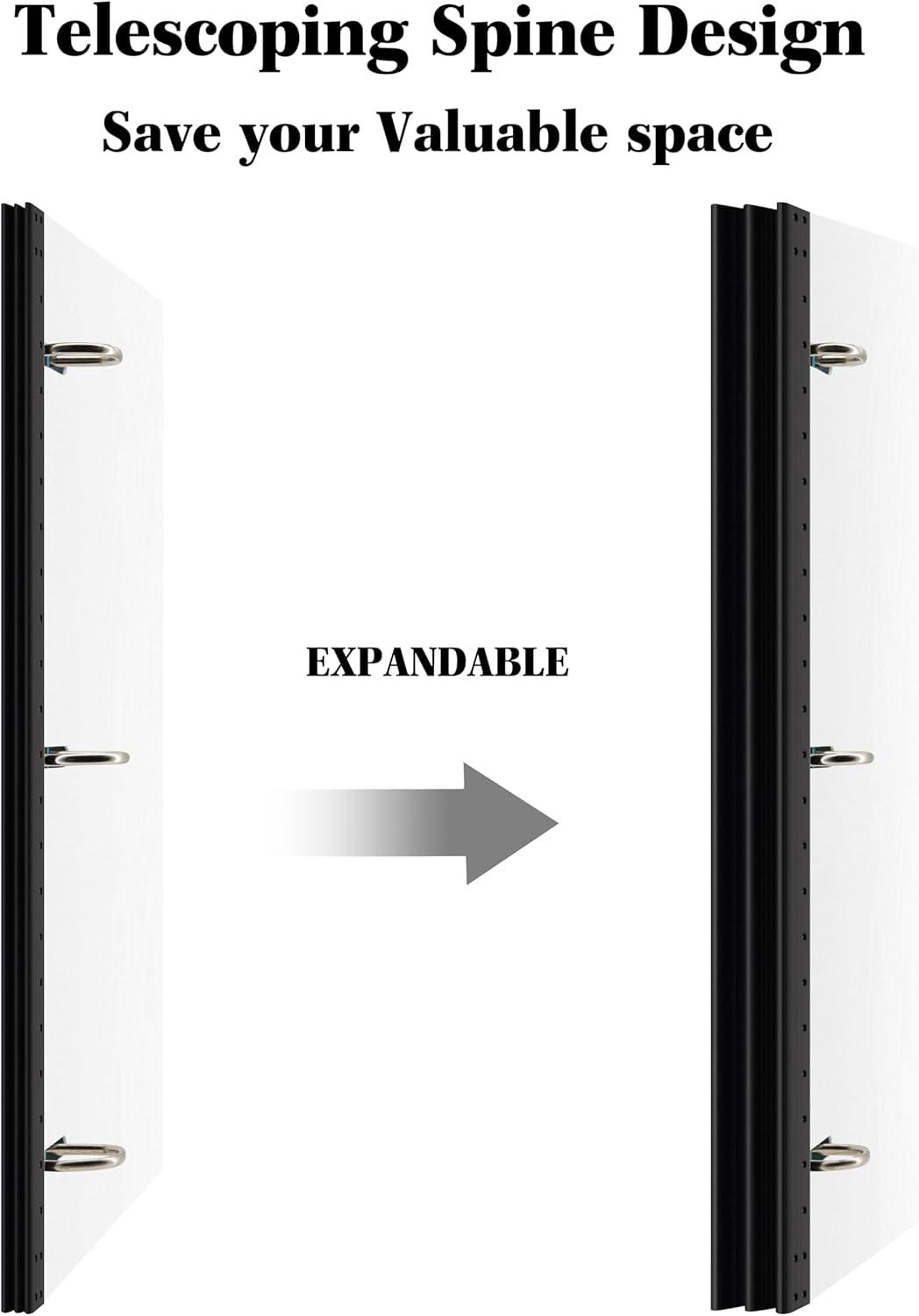 INFUN Telescoping 3 Ring Binder - 4PCS, Portable Plastic 3 Ring Binder with Telescoping Spine, Binders with Foldable Front Cover Holds 8.5"x11" Paper for School, Office, Homes