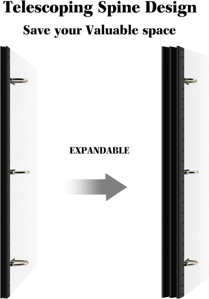 INFUN Telescoping 3 Ring Binder - 4PCS, Portable Plastic 3 Ring Binder with Telescoping Spine, Binders with Foldable Front Cover Holds 8.5"x11" Paper for School, Office, Homes