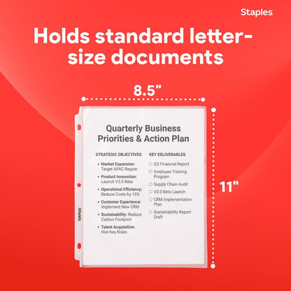 Staples Sheet Protectors, 8.5" x 11" – Top-Loading Clear Page Protectors, 2.4 Mil Standard Weight, 200-Pack