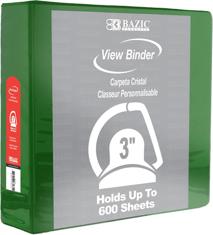 BAZIC Products 3 Ring Binder 3" View Binders Slant D Ring Organizer - White, Hold 600 Sheets Paper, for School Office Home, 2-Count