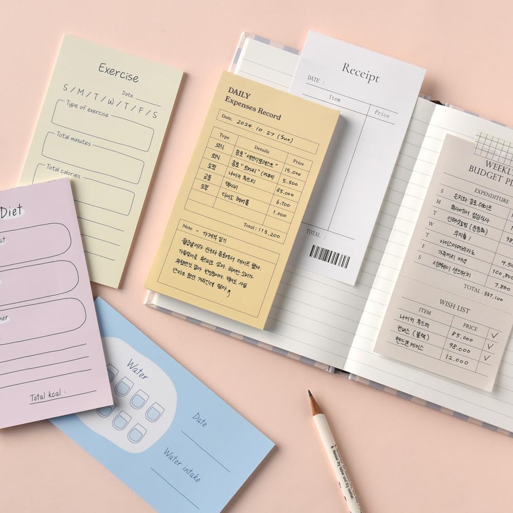Monolike Memopad Memories design B SET - 4 Packs, 4 Different Designs, 100 Sheets Per Pad, Total 400 Sheets, Note pads, Writing pads, 3.15 x 4.17 Inches