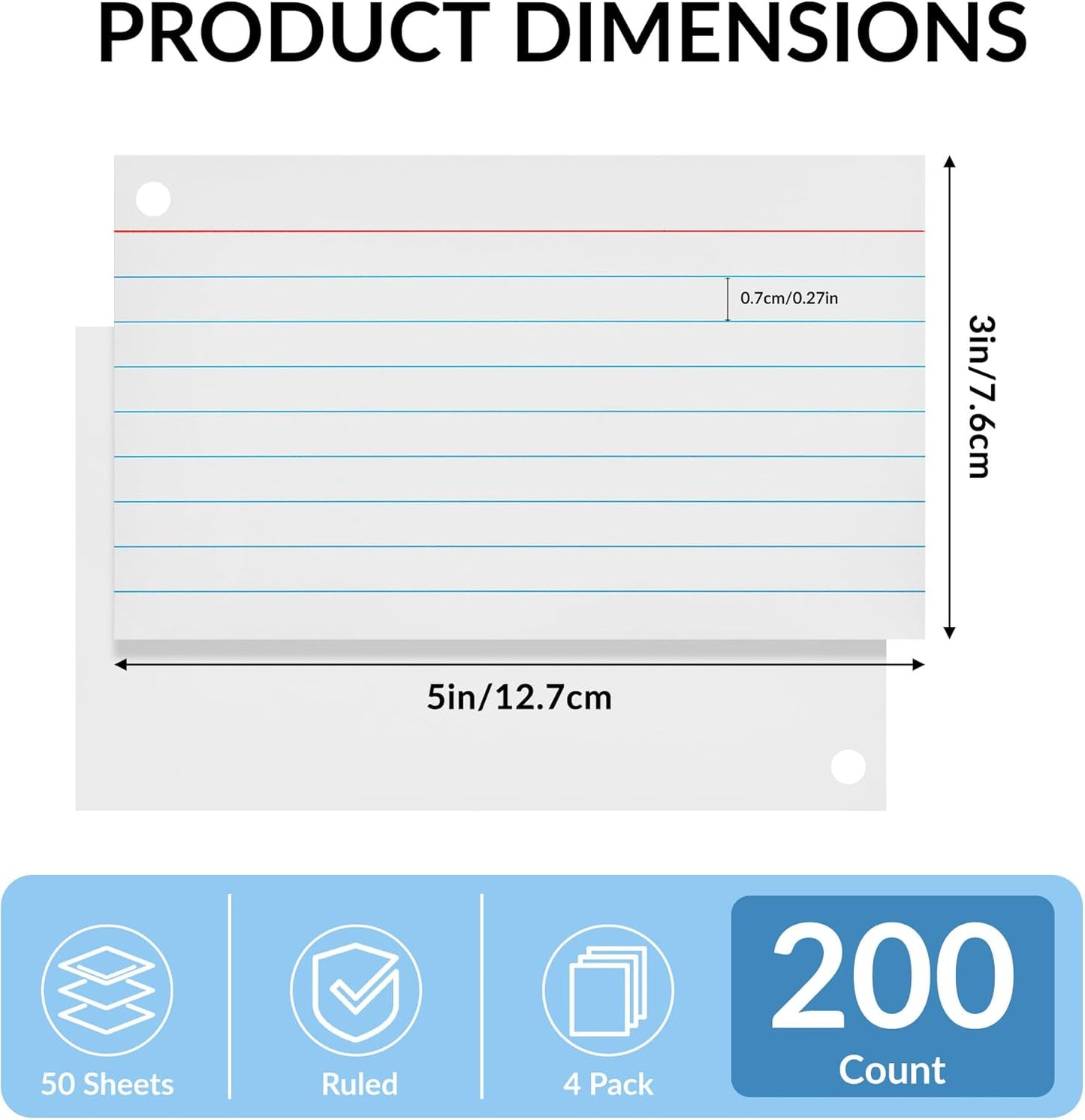 NEEWAY Ruled Index Cards with Ring 3x5 Inches, 200 Count Note Cards Lined, Flash Cards with Rings for Studying, Home and Office (Black)