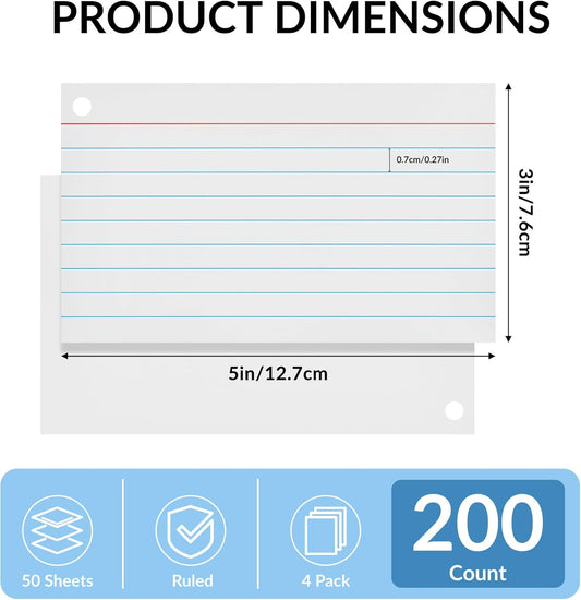 NEEWAY Ruled Index Cards with Ring 3x5 Inches, 200 Count Note Cards Lined, Flash Cards with Rings for Studying, Home and Office (Black)