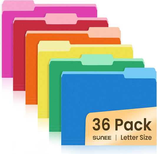 SUNEE File Folders, 30 Pack Manilla Folders 8.5 x 11, Colored File Folders Home Office School Supplies for Documents Files Paper, 6 Bright Colors