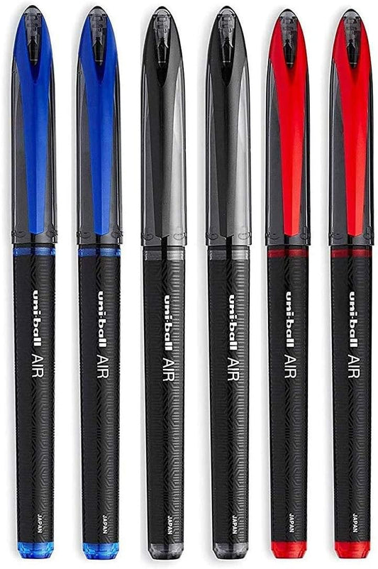 Uni-Ball AIR Micro - 0.5mm Fine Rollerball - Pack of 6 Pens - 2 Black, 2 Blue and 2 Red (BusinessCollors), Packing may vary