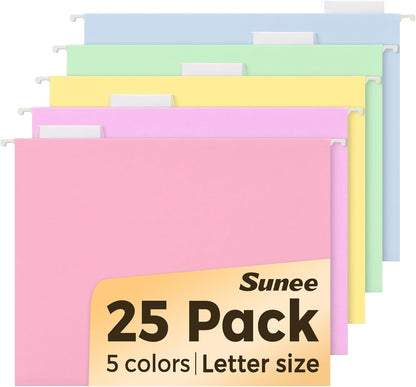 SUNEE Hanging File Folders, 25 Pack Letter Size Hanging File Folders with 1/5-Cut Tabs, Ideal for Home and Office Organization and Papers Classification, Bright Neon Pink
