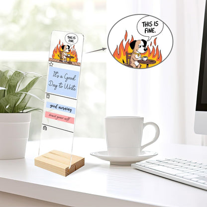 Sticky Notes Monitor Memo Board Acrylic Note Holder with Removable Wooden Base, Everything is Fine Logo Desk Set Includes 200 Sheets Two Sizes Sticky Notes, Office Desk Accessories Organizer