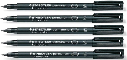 STAEDTLER Lumocolor Black Superfine Permanent Marker Pens Pack Of 5 Waterproof Smudge Resistant Quick Dry Cd Dvd Ohp