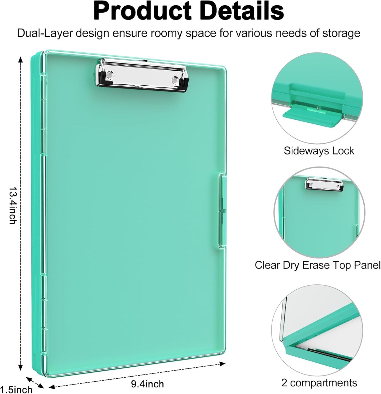 Piasoenc Clipboard with Storage, 8.5 x 11 Clip Boards with 2 Storage Case and A4 Paper Folder, Clear Dry Erase Top Panel, Heavy Duty Plastic, Folio & Side Opening, for Nurses, Teachers, Lawers,Black