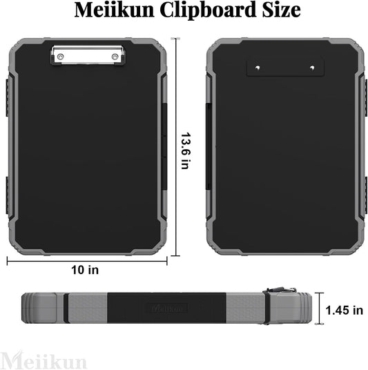 Meiikun Clipboard with Storage, Rugged Shockproof Protective, Internal Pen Pouch & Metal Clip, Heavy Duty Plastic Clip Boards 8.5x11, High Capacity Contractor Folder for School Office (Navy)