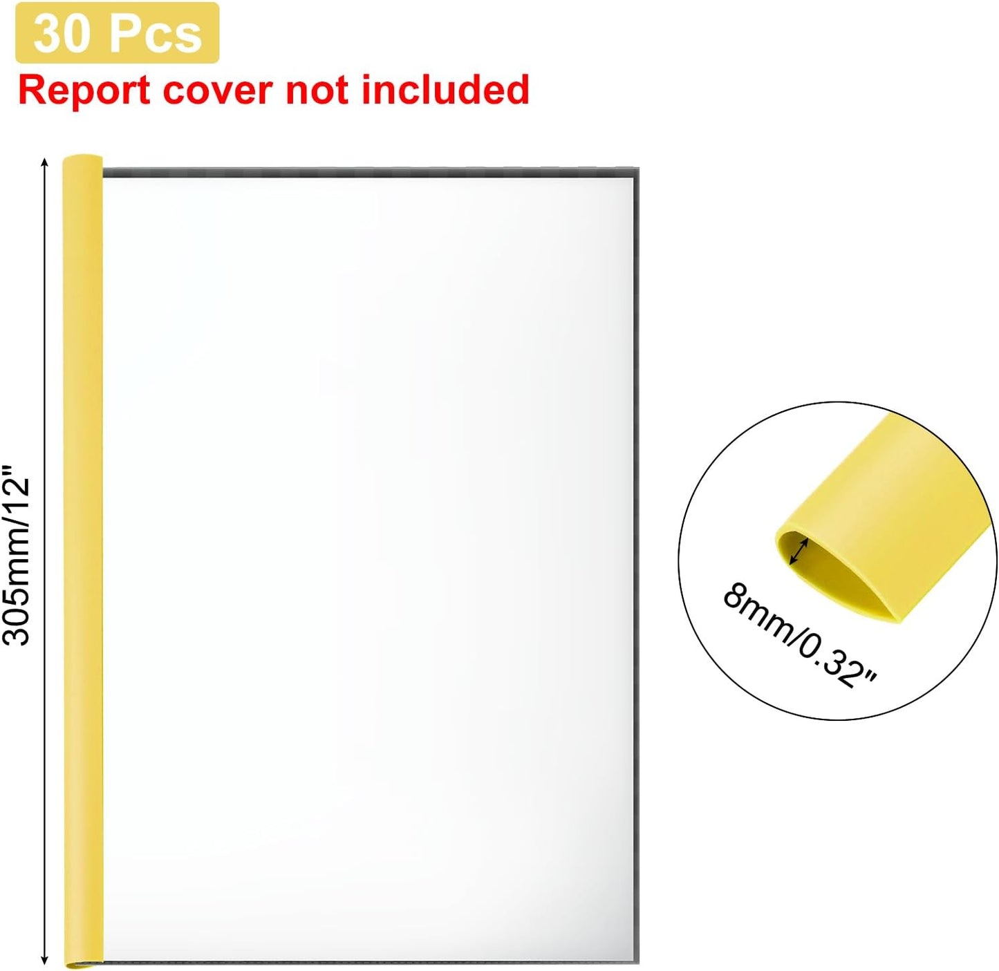 PATIKIL 30Pcs Binding Bars, 8mm Binding Bars Slide Grip 50 Sheets Capacity A4 Size Report Binder Teardrop Shape Presentation Binder for Report Cover Resume, White